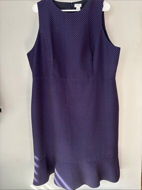 J. Crew Navy Blue Polka Dot Sleeveless Midi Sheath Dress Size 18 Ponte Flounce